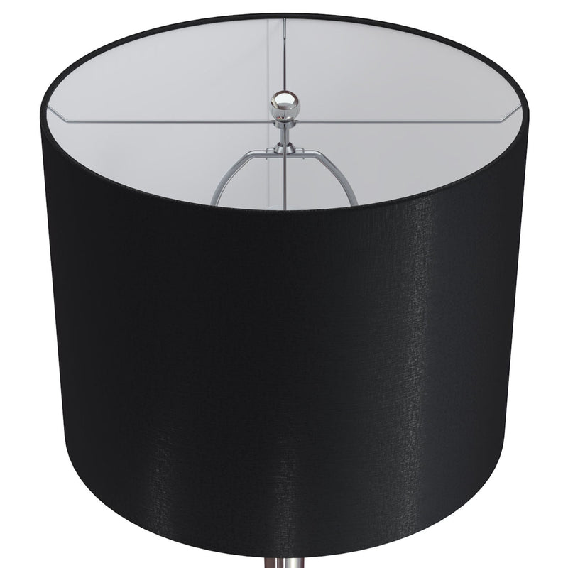 Lenuxe 24' Contemporary Metal Table Lamp Set in Polished Nickel with Black Silk-like Shade