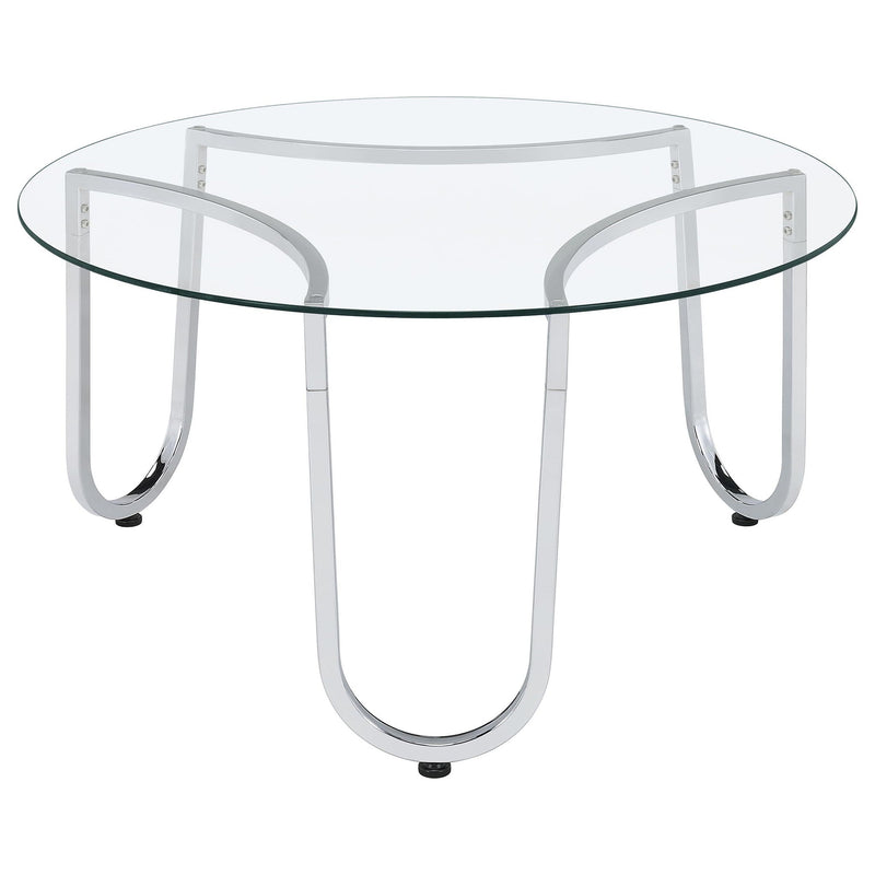 Beller Round Tempered Glass Top Cocktail Coffee Table Chrome