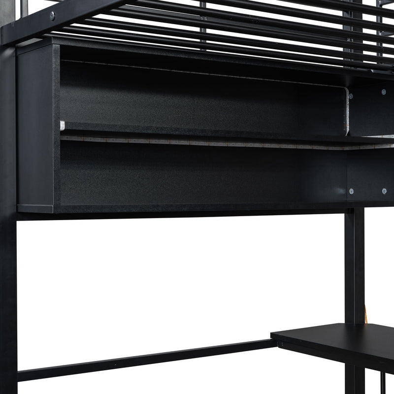 Loft Bed With LED Desk And 4 Storage Shelves