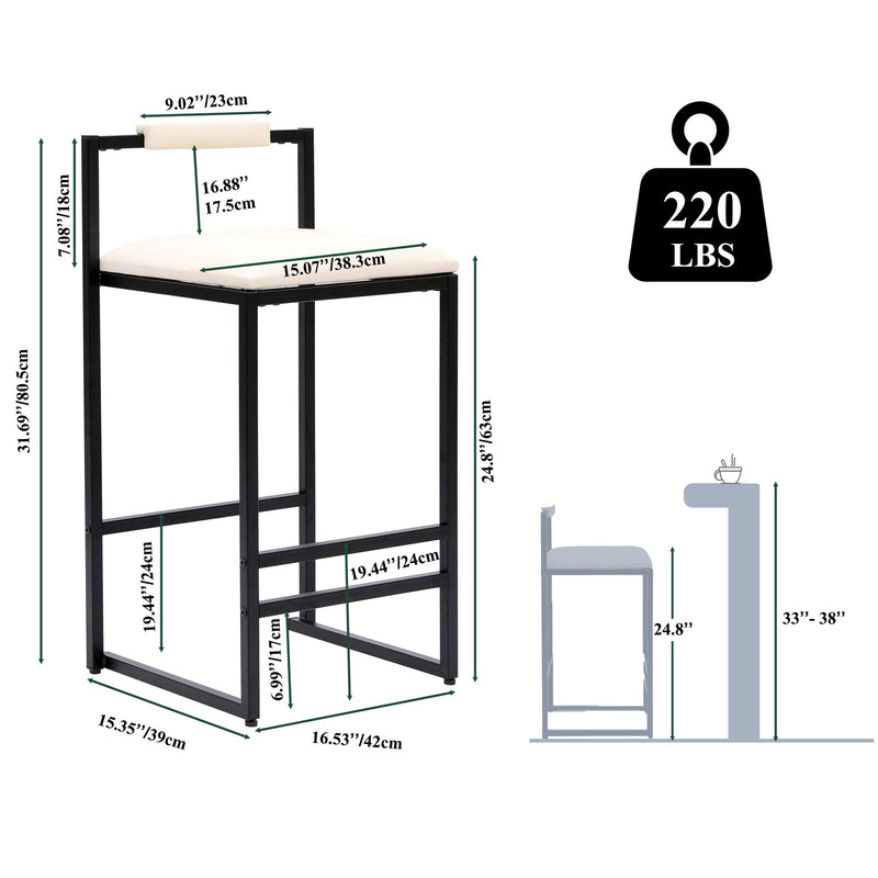 Elegant Bar Stool Set With Backrest And Footrest, Counter Height (Set of 2)