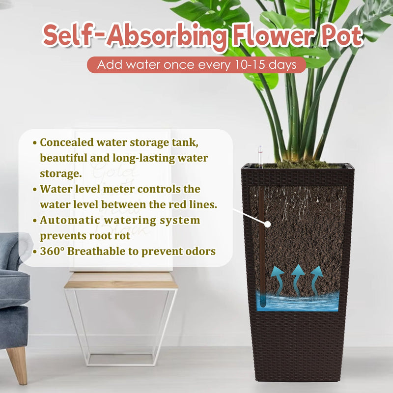 30 in Tall Large Flower Pot Planter with Self-Watering Drainage Holes