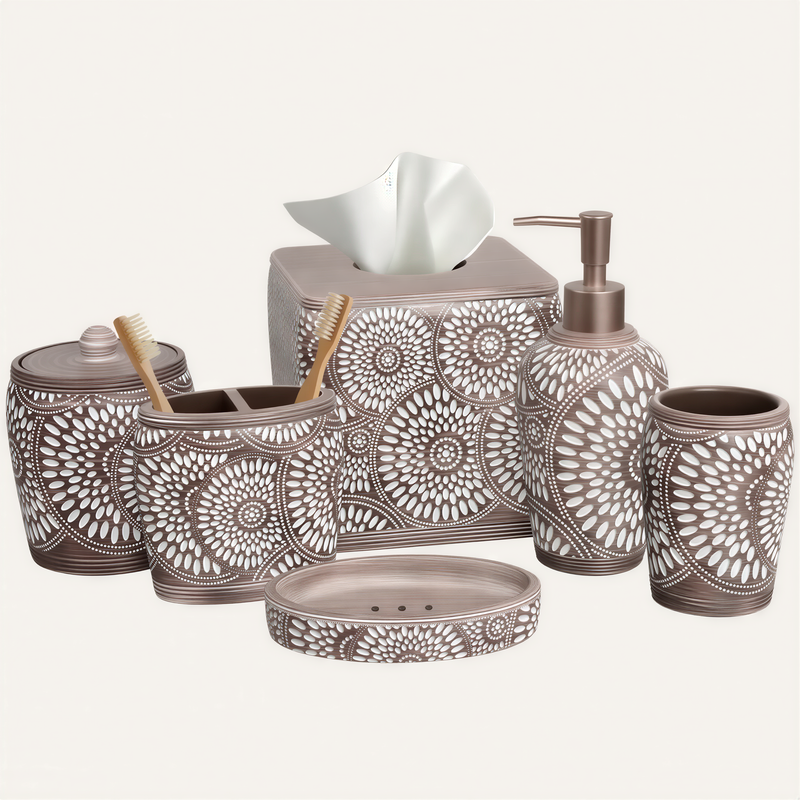 Bathroom Accessory Set – Ciccone Collection Elegant Polyresin Bath Décor Accessories