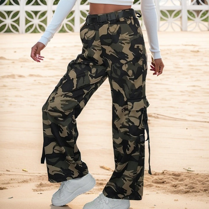 Multi-pocket Lace-up Loose Street Straight-leg Trousers