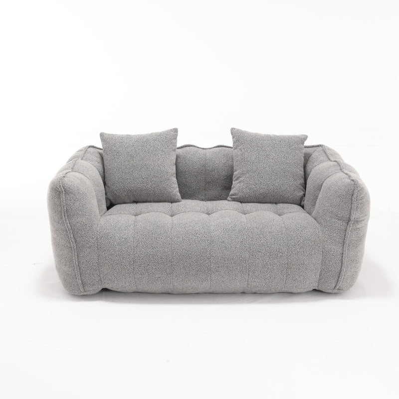 Cozy Beanbag Chair with High Resilience Foam Core for Two - Grey Chenille, 66x35x25 inches