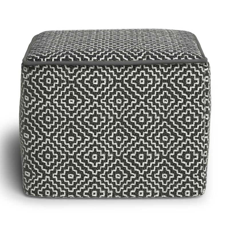 Briella - Square Woven Outdoor / Indoor Pouf - Gray / White