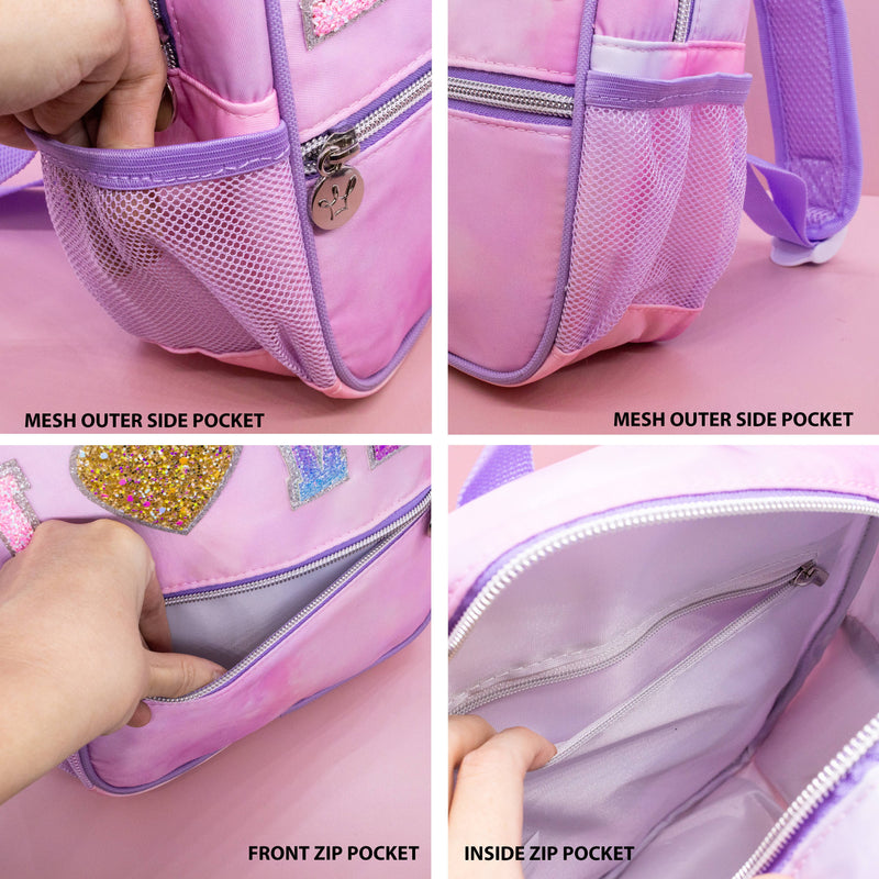 Girls Backpack with Glitter Varsity Letters - Mini Tie Dye