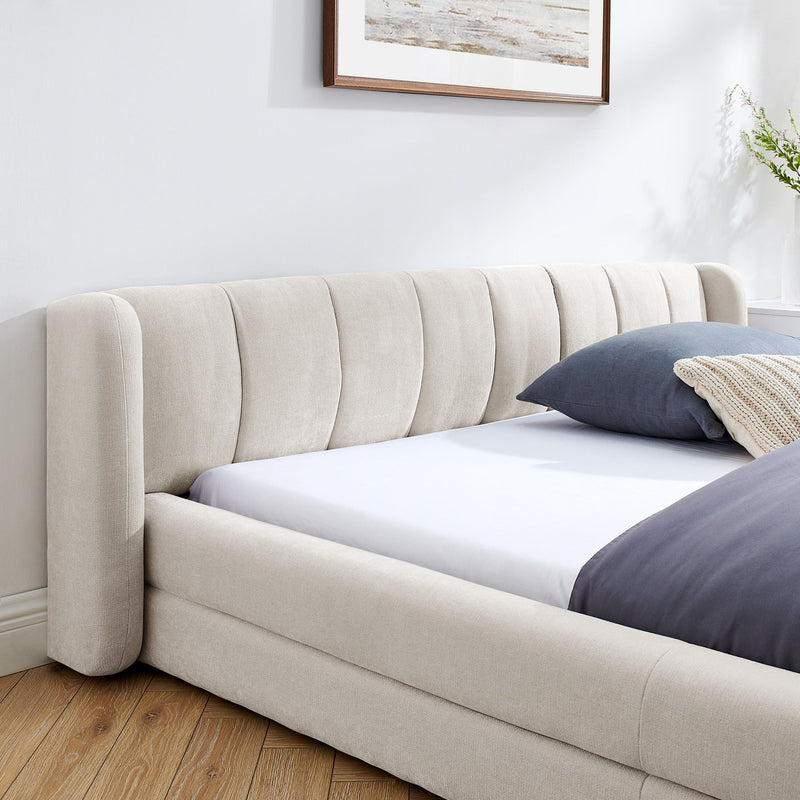 Modern Upholstered Bed Frame With Thick Fabric And Headboard
