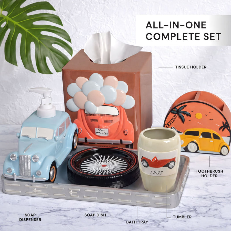 Bathroom Accessory Set – Racer Collection | Stylish Polyresin Bath Décor Set of 6