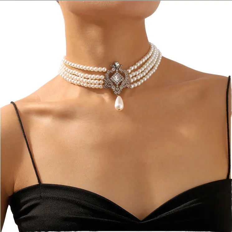 Multi Strand Chokers Beaded Pearl Necklace for Women