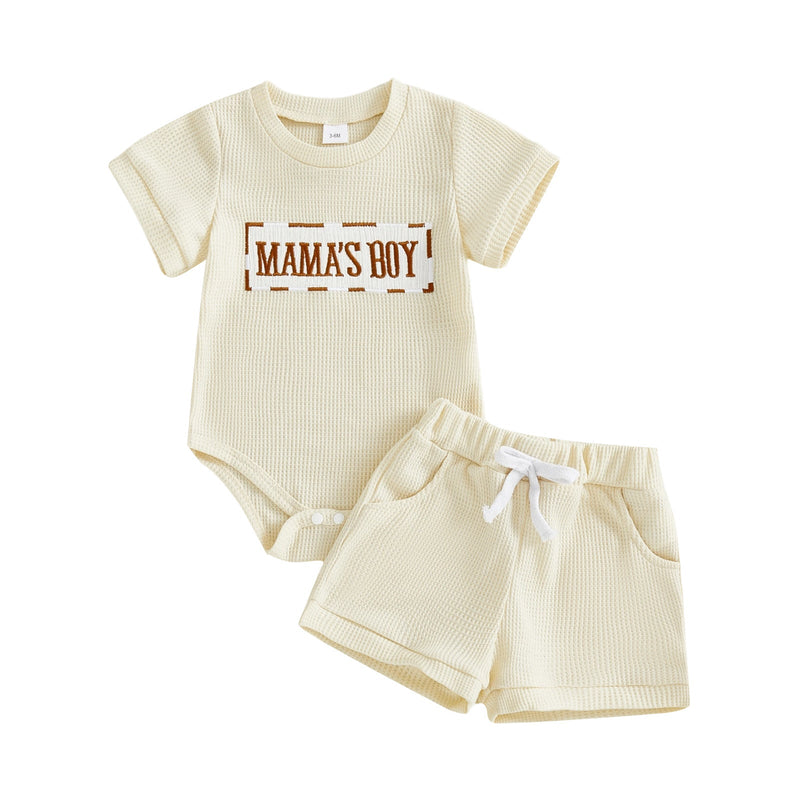 Waffle-Print Romper And Shorts Set For Baby Boys