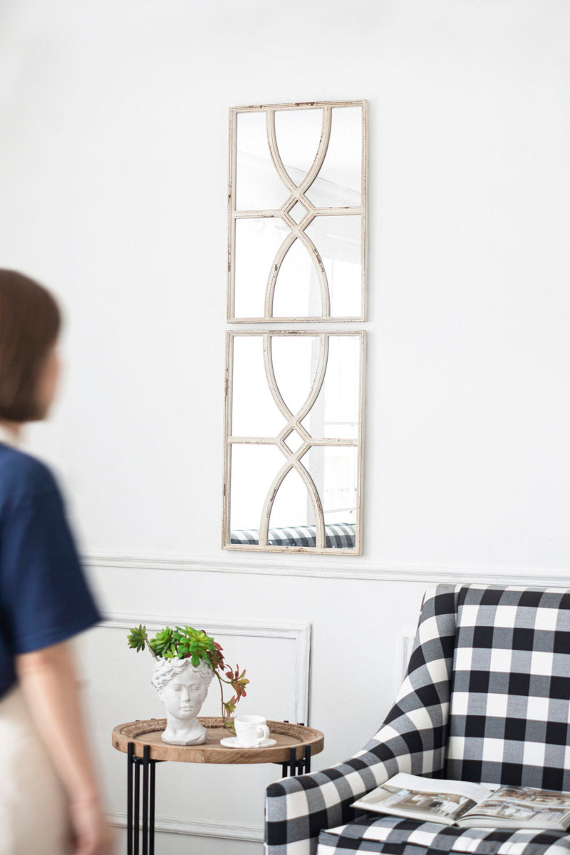 Rectangular Wooden Wall Mirror With Antique Frame, Vertical Or Horizontal Home Decor For Living Room (Set of 2)