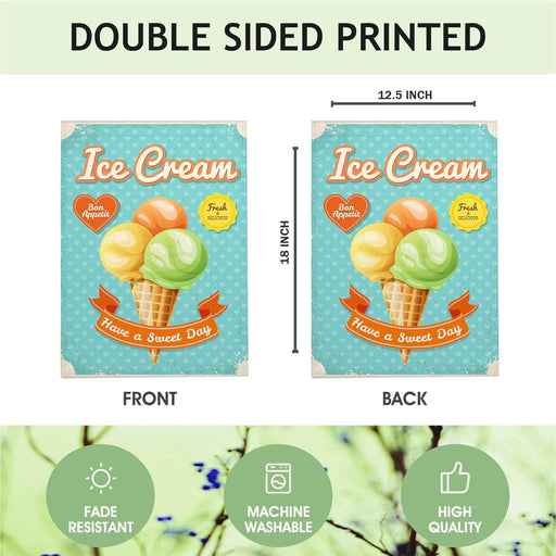 Ice Cream Cone Garden Flags Summer Yard Flag Burlap Banners Vertical Double Sided 12.5X18 Inch Small Flag Home Decorative Outdoor Villa