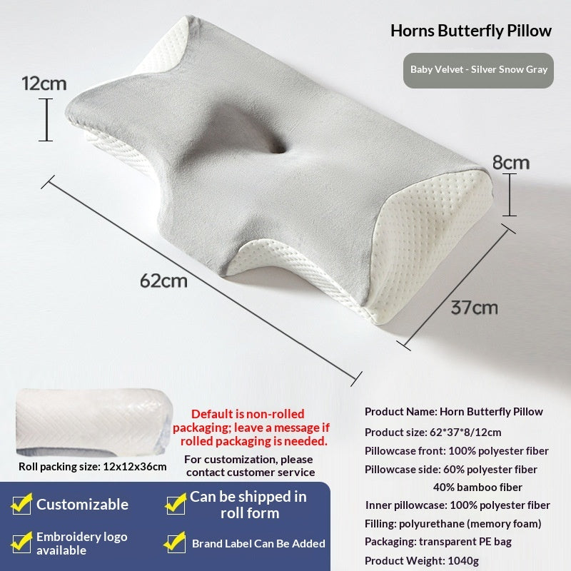 Butterfly Memory Foam Pillow – Slow-Rebound Neck Support in Ice Silk & Baby Velvet