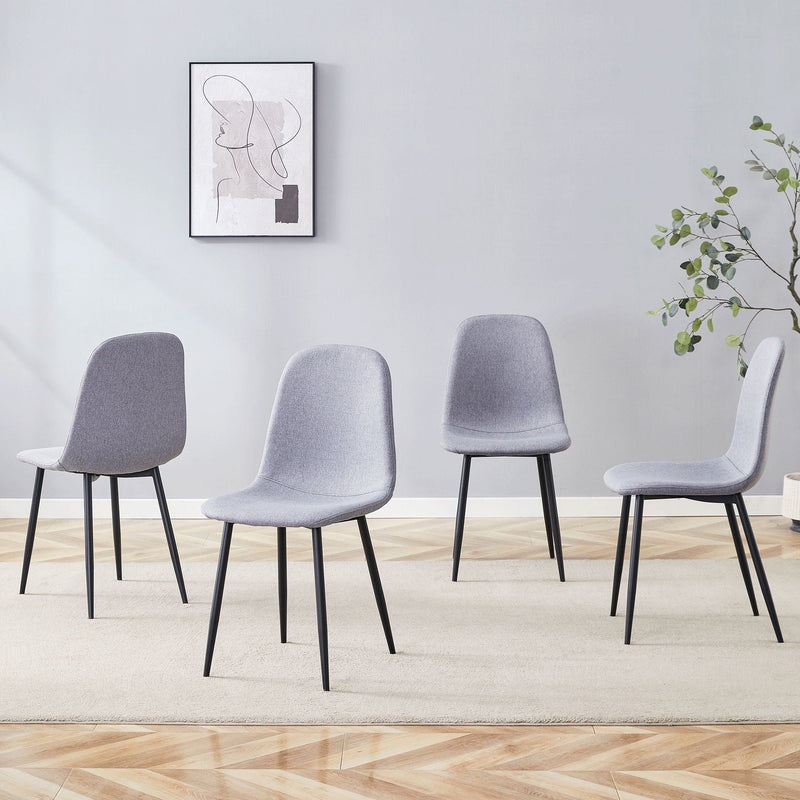 Luxury Simple Chair Linen Cotton High Resilience Dining Chair With Black Metal Legs (Set of 4) - Light Gray