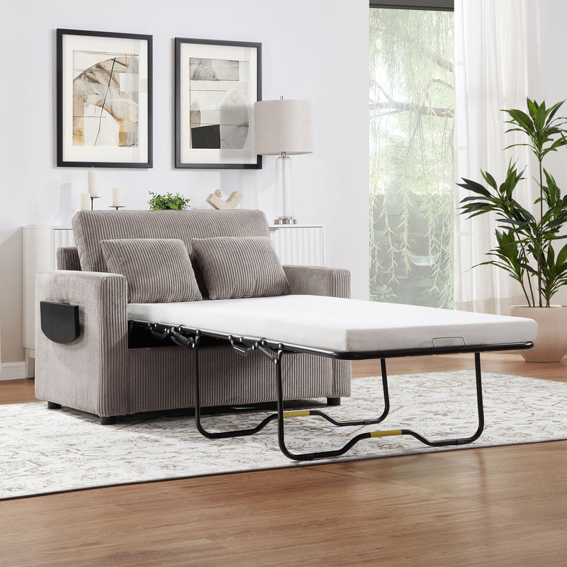 Sleeper Sofa With Foldable Mattress, USB Ports, Side Table & Storage Pocket