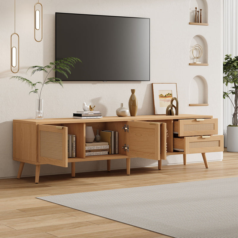 TV Stand, Media Console, 2 Drawers & Cable Management - Natural Wood