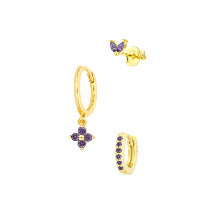 Women's Floral Clover Stacked Earrings Set