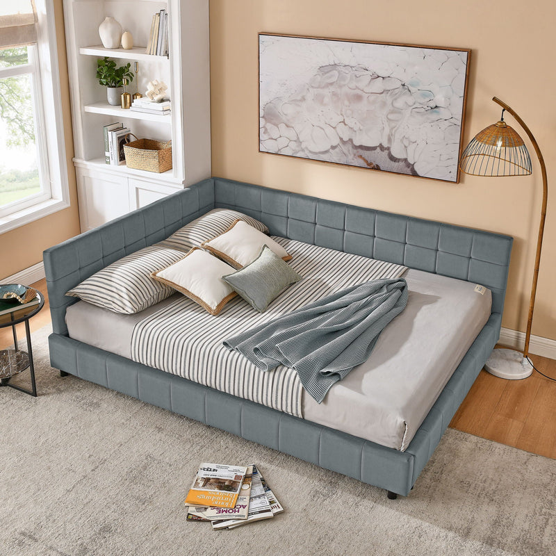 Mid-Century Storage Upholstered Tufted Bed Frame With Backrest And Armrests