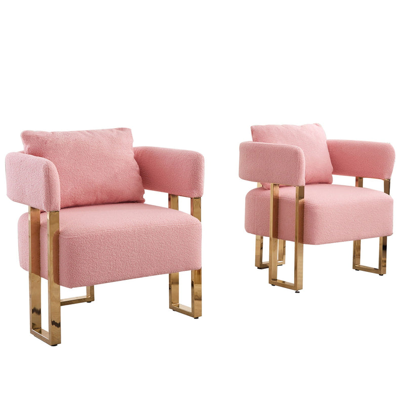 Modern Decorative Chair Teddy Fleece Upholstered And Metal Foot