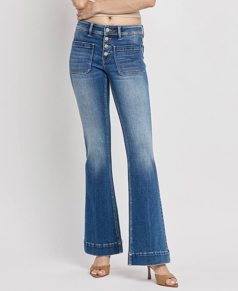 Mid Rise Patch Pocket  Flare Jean