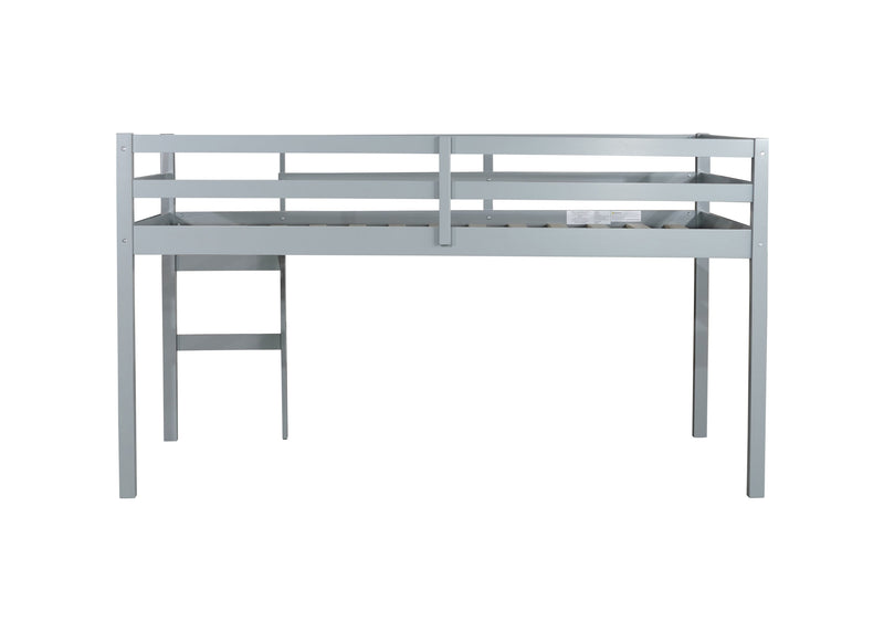 Solid Wooden, Rubber Wooden Twin Loft Bed with Ladder, Bed Platform of Strengthened Slats , Grey