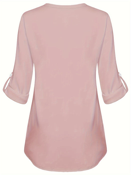 Women's Long Sleeved Simple And Versatile Casual Pearl Button Shirt