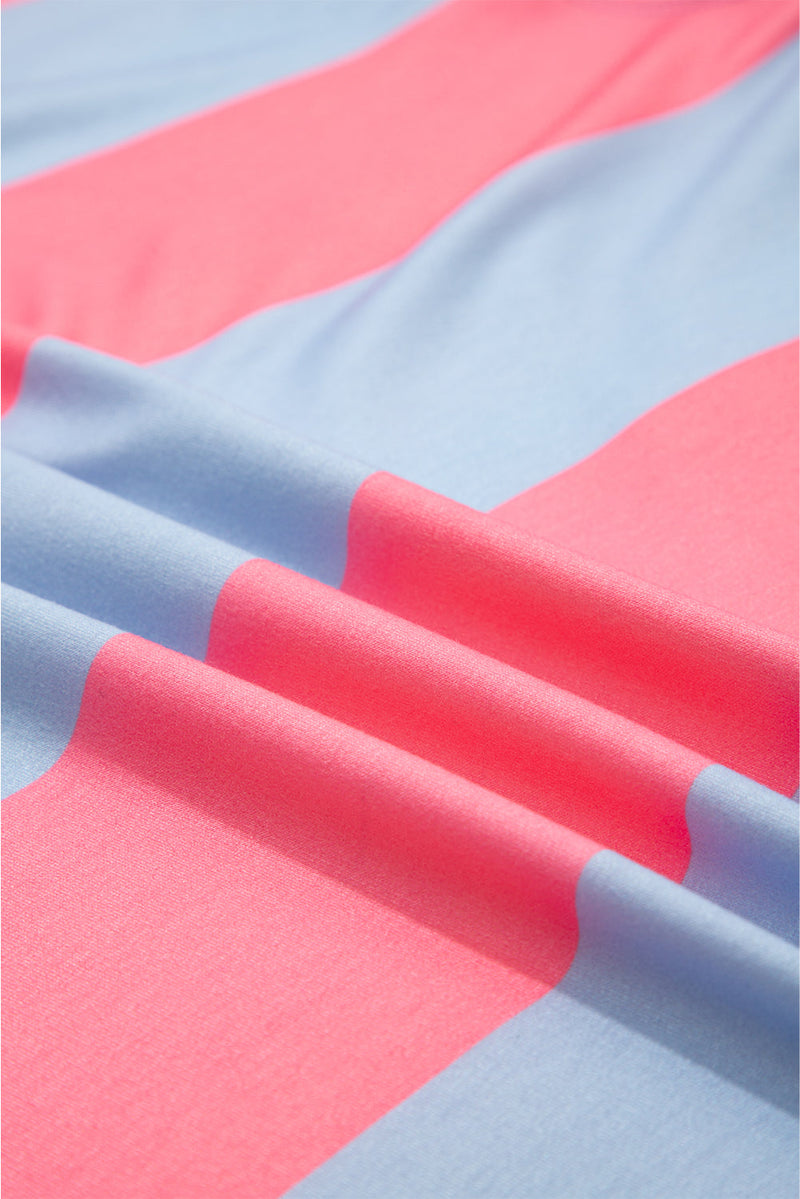 Blue Stripe Colorblock Patchwork Zip up Plus Size Pullover