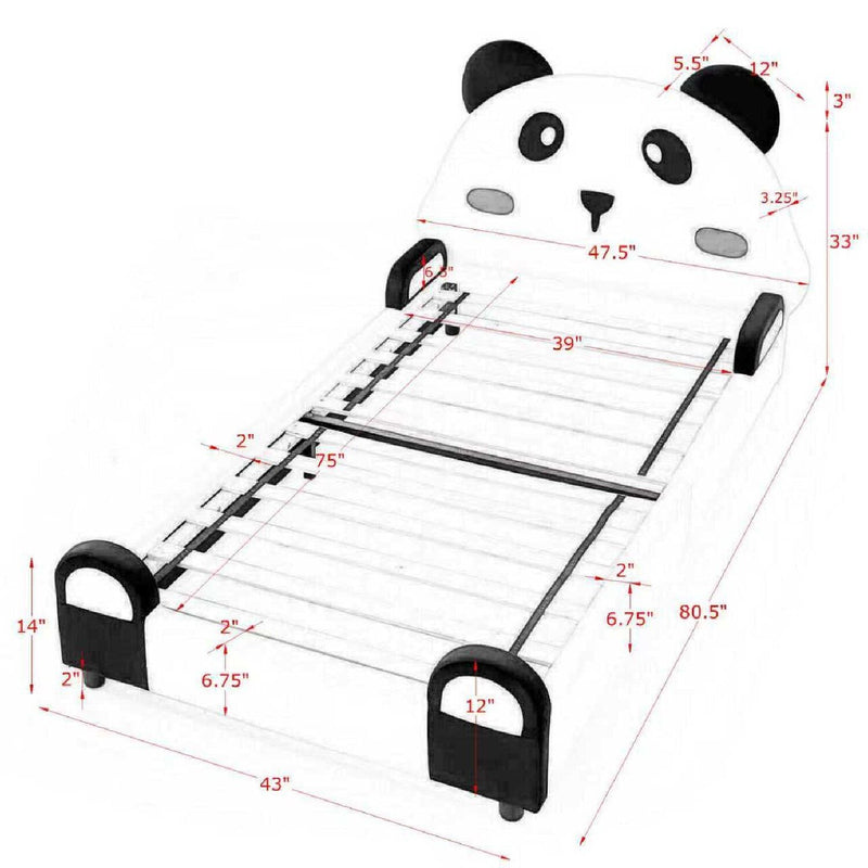 Twin Size Cute Panda Shaped Kids Bed - White / Black