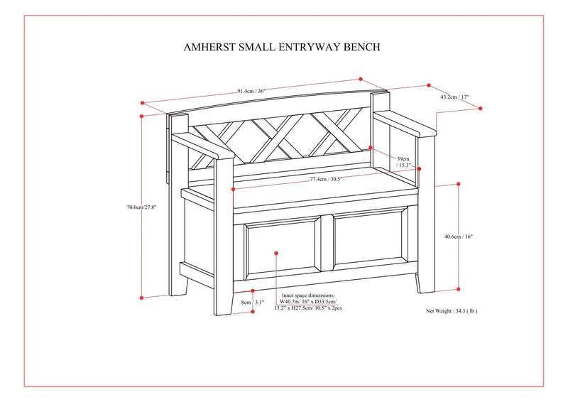 Amherst - Small Transitional Entryway Storage Bench
