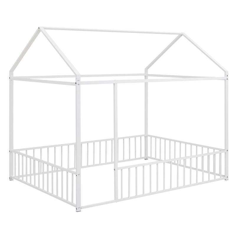 Metal Bed House Bed Frame With Fence