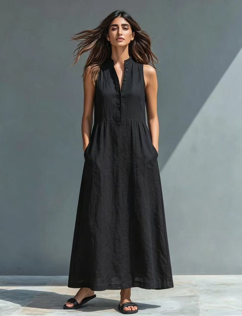 Women's Stand-Collar A-Line Maxi Dress – Resort & Vacation Style