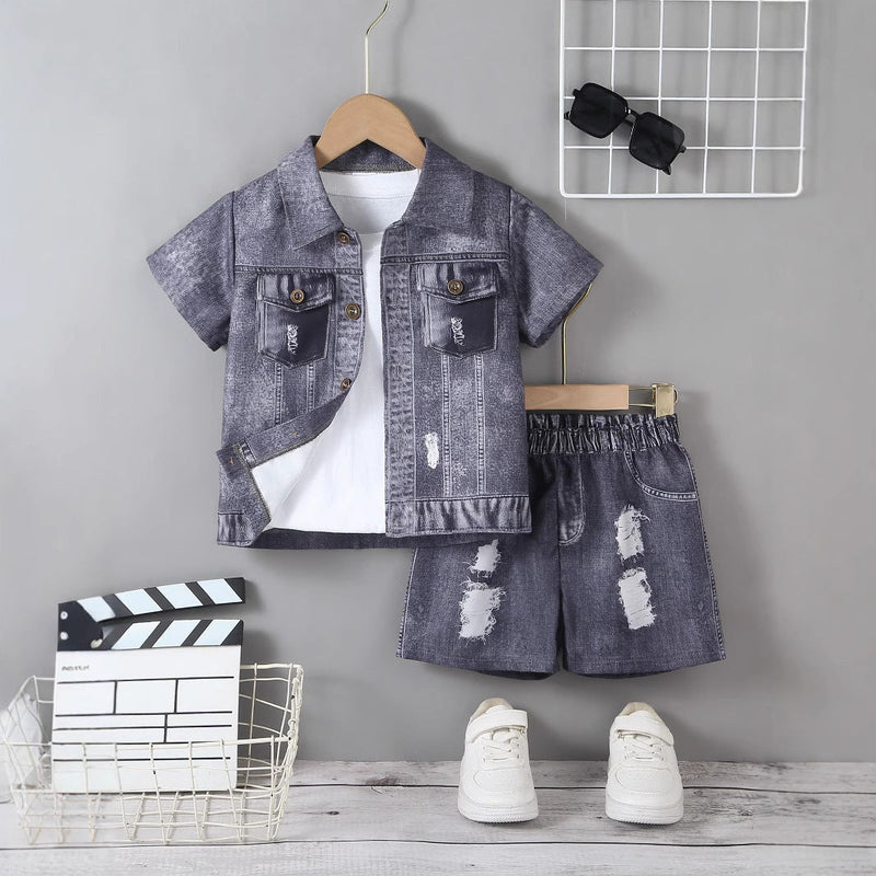 Trendy Style Broken Hole Design Shorts Suit