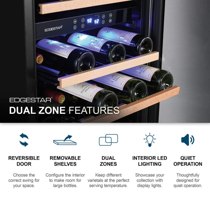 Edgestar Premium 101 Bottle Capacity Built In Dual Zone Wine Cooler, 24" (SAK92835)