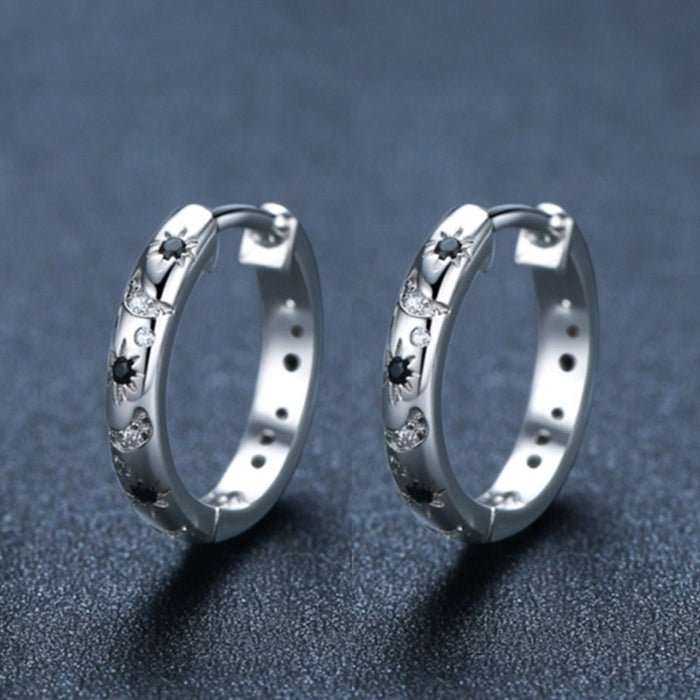 French Inlaid Zircon Star And Moon Earrings