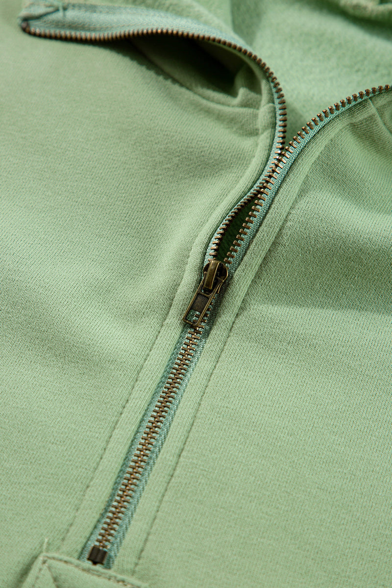 Kate Fleece Lined Half Zipper Kangaroo Pockets Loose Hoodie