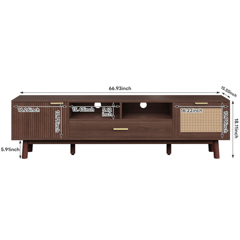 TV Stand For 75" TVs With Soft Closing Doors, Console With Accents And Drop Down Cabinet - Dark Brown