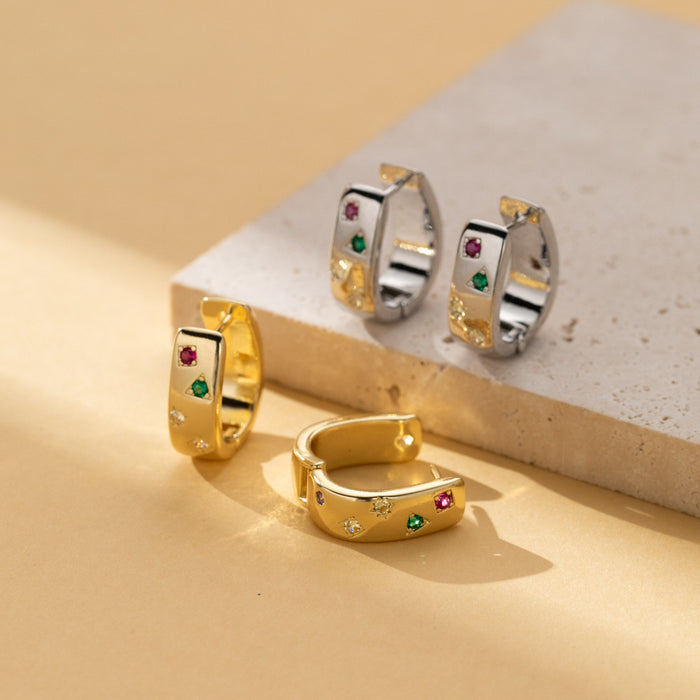 Personalized Multi-color Square Zircon Earrings Simple All-Match Ring Earrings