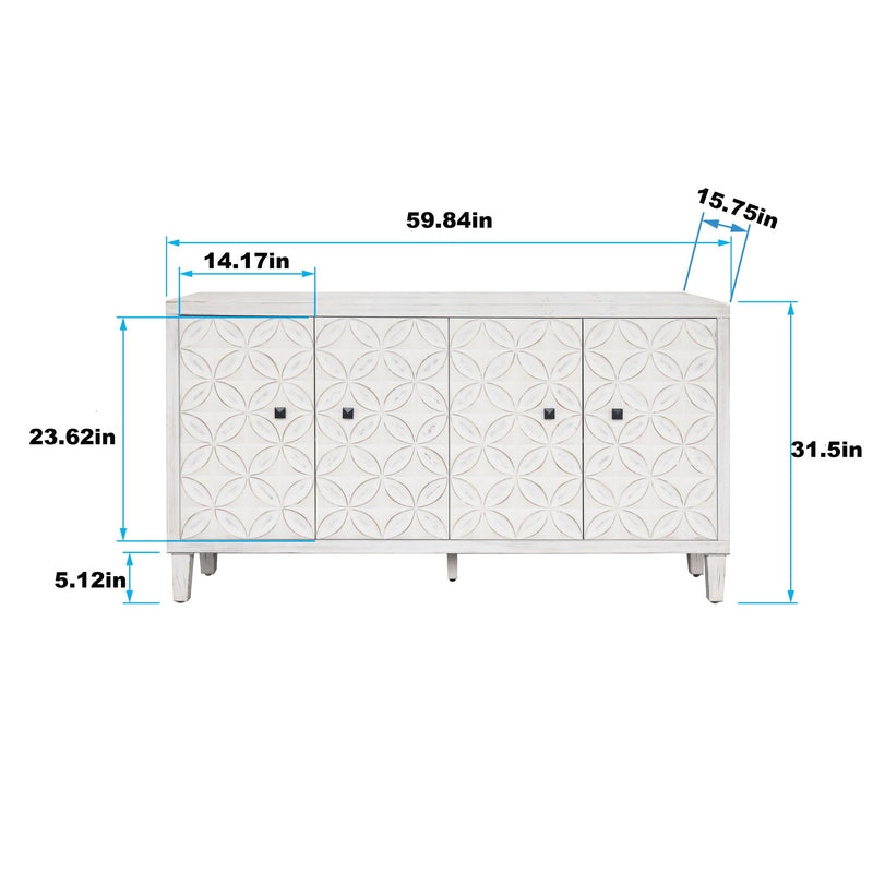 Accent Cabinet 4 Door Wooden Cabinet Sideboard Buffet Server Cabinet Storage Cabinet, For Living Room, Entryway, Hallway, Office, Kitchen And Dining Room - White Wash