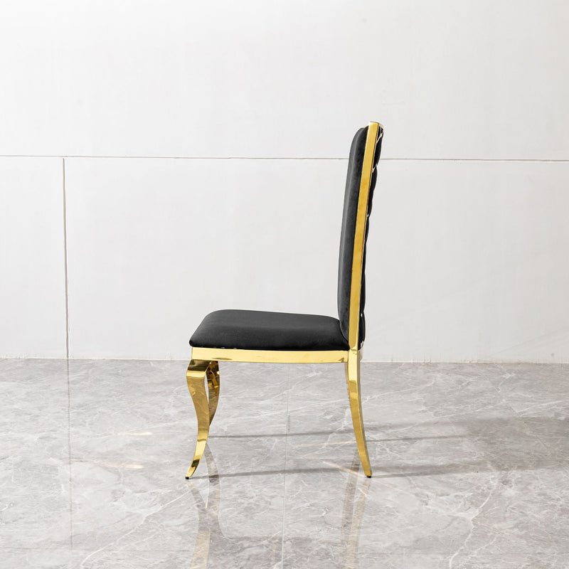 Dining Chair (Set of 2) With Unique Backrest Stainless Steel Legs - Gold