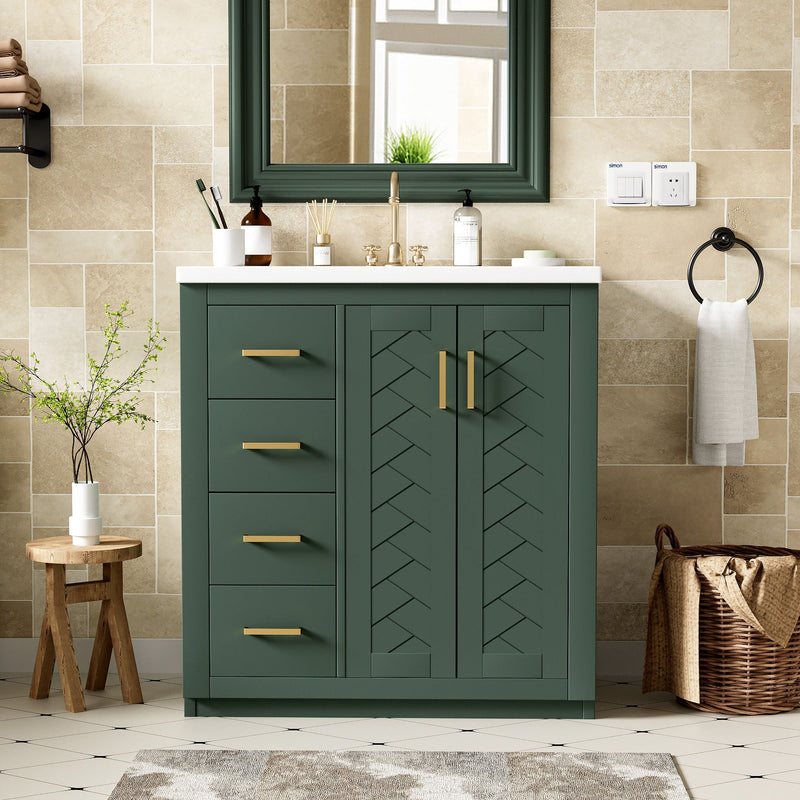 Ceramic Sink Combo, Freestanding Vanity Set With 3 Drawers & Soft Closing Doors