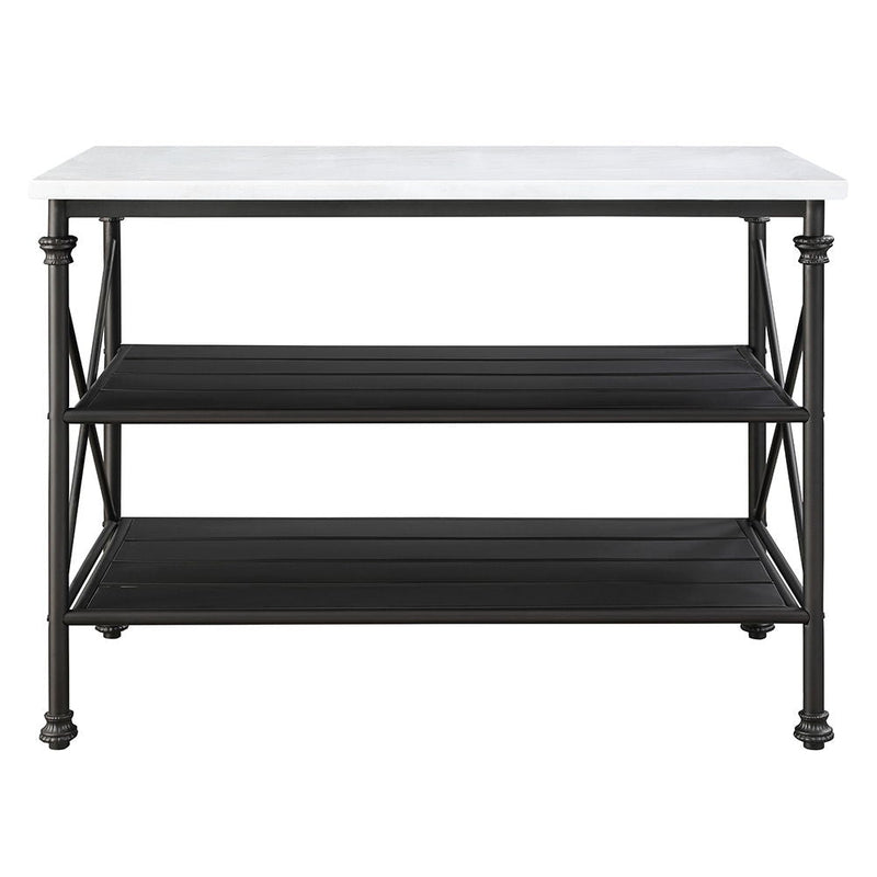 Brahm - Kitchen Island - White Marble Top & Gray