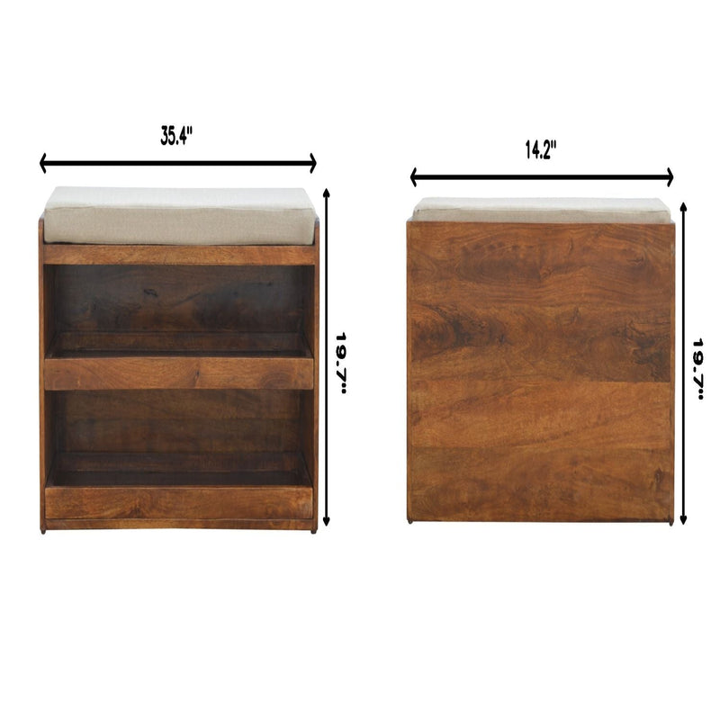 Pull Out Shoe Bench - Chestnut / Mud Linen