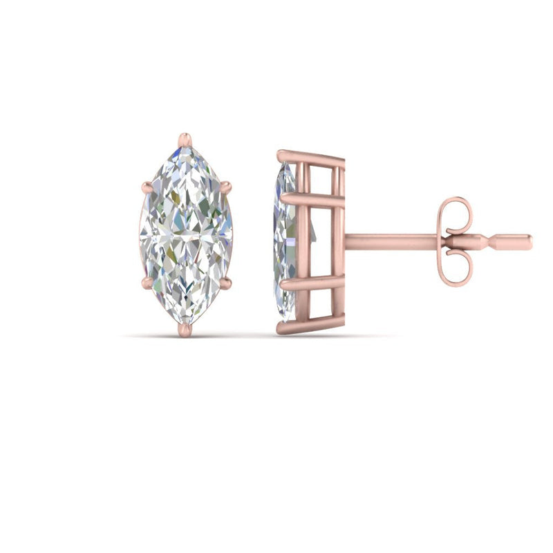 6 Prong Marquise Diamonds Solitaire Stud Earring in Basket Setting