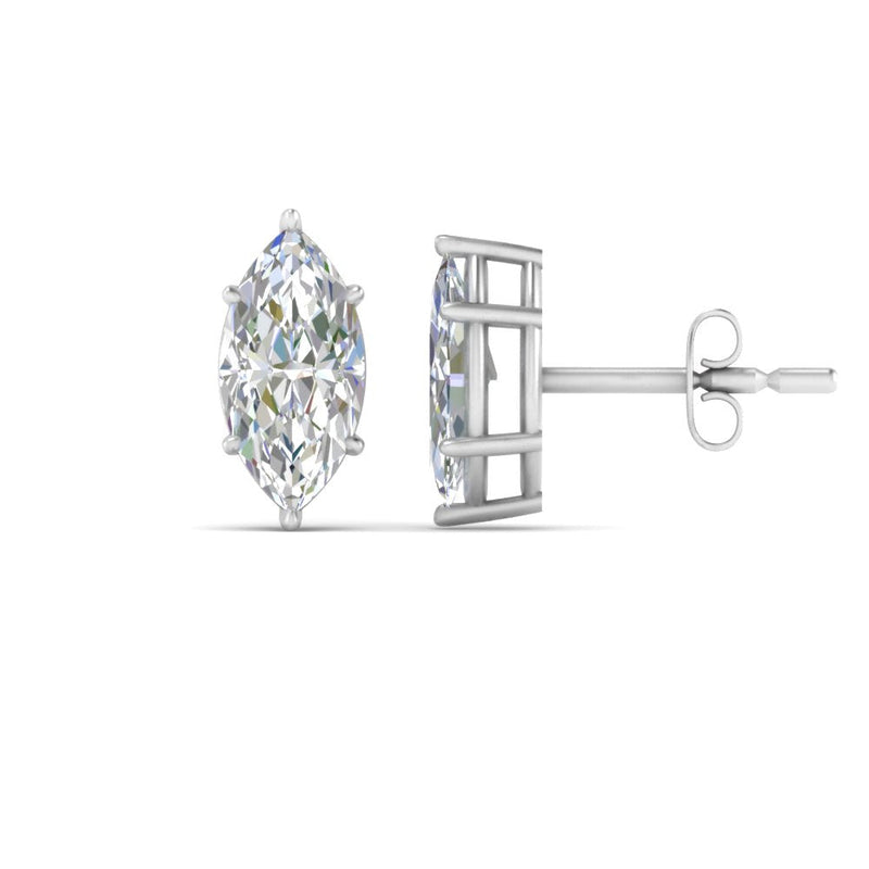 6 Prong Marquise Diamonds Solitaire Stud Earring in Basket Setting