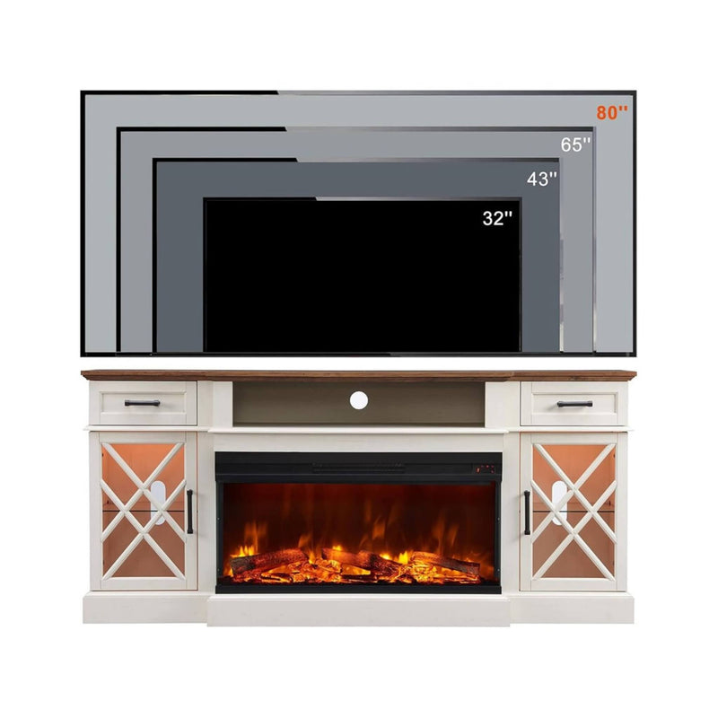Nuvia Electric 70-Inch Fireplace TV Stand With Glass Door Storage Cabinet (SAK58627)