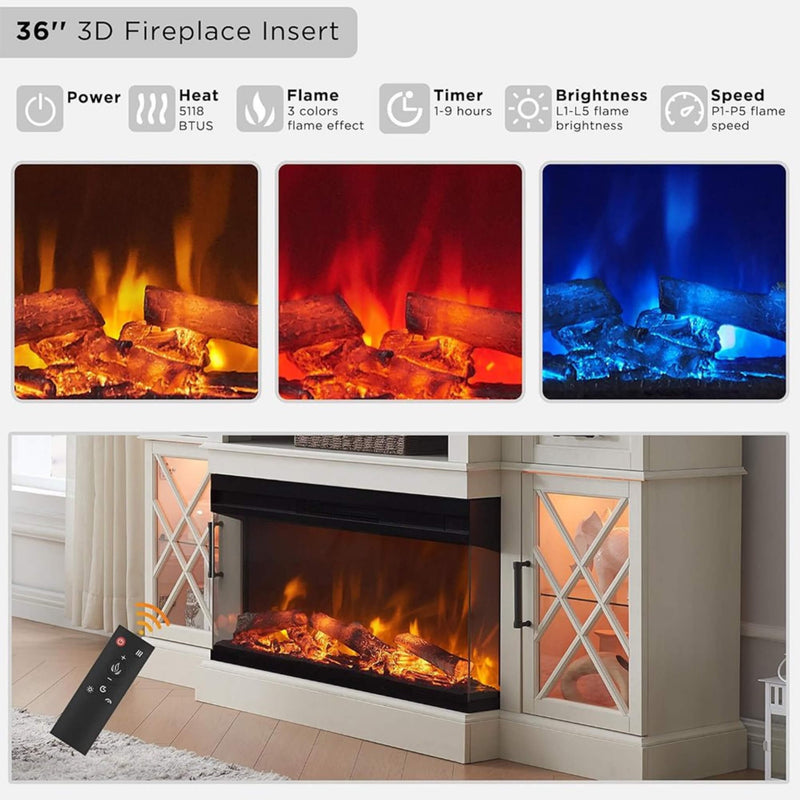 Electric Fireplace TV Stand With Glass Door Storage Cabinet, 70" (SAK58627)