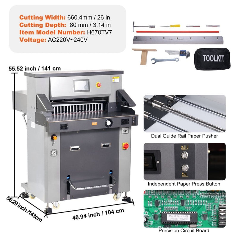 Electric Heavy Duty Hydraulic Paper Cutter Machine With Touchscreen, 26 Inch (SAK92518)