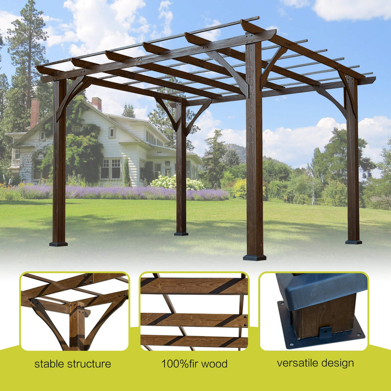 [10X12FT] Alora Premium Outdoor Brown Cedar Wood Pergola For Spacious Patios (SAK45639)
