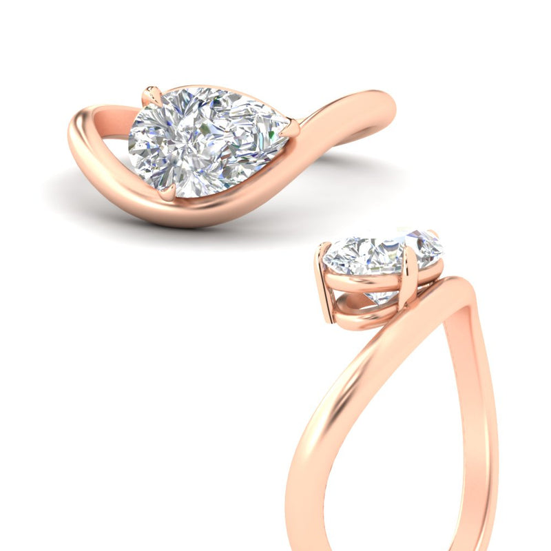Curve Wave Pear Shaped Solitaire Diamond Ring