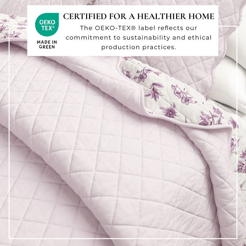 Floral Print & Scallopeded Edge Cotton Quilt Set - Sandie Collection